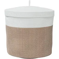 vidaXL Opbergmand met deksel Ø 40x35 cm katoen bruin en wit