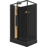 Vente-unique Rechthoekige hydromassage douchecabine met bamboe - Omkeerbare installatie - Mat zwart - L120 x B80 x H225 cm - VITUNA