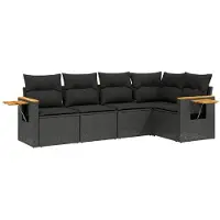 vidaXL 5-delige tuinmeubelset met kussens, zwart, polyrotan