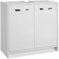 TecTake Wastafelonderkast met 2 deuren - Robuuste handgrepen - Ruimtebesparende badkamerkast met sifonopening - Draagvermogen 20 kg - Wit
