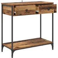 vidaXL - Wandtafel - met - lade - Oud - Hout - 75 - x - 34,5 - x - 75 - cm - Bewerkt - hout