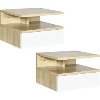 HOMCOM Nachtkastje - Spaanplaat - 35x32x22,5cm - Wit en Eiken