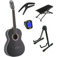 Lapaz C30BK klassieke gitaar 4/4-formaat zwart + statief + accessoires
