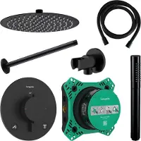 Hansgrohe Regendouche inbouw ecostat plafonduitloop met handdouche en hoofddouche 30 cm thermostaat rond mat zwart