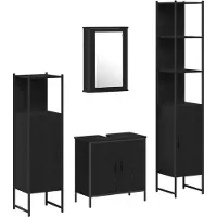 vidaXL Badkamermeubel Set met plank 4 pcs Zwart Bewerkt hout