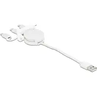 DeLOCK Easy 45 Module USB 2.0, 3-in-1 intrekbaar kabel, USB Type-A naar USB-C, Micro USB en Lightning, wit, 0,5 m, USB A, USB C, USB 2.0, 0,48 Gbit/s, wit