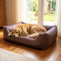 4L Textil Mario Orthopedisch hondenbed van kunstleer, XXL, hondenmand, kunstleer, voor grote honden, traagschuim, visco, extra groot, krasbestendig, waterafstotend, 140 x 110 x 25 cm, bruin