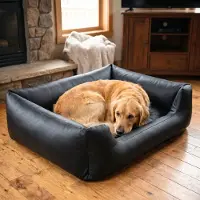 4L Textil Mario Orthopedisch hondenbed van kunstleer, XL, hondenmand, kunstleer, voor grote honden, traagschuim, visco, waterafstotend, robuust, comfortabel (120 x 90 x 25 cm, Zwart)