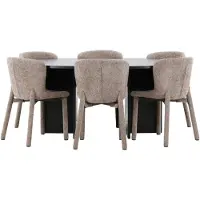 Ebuy24 Strada eethoek uittrekbare tafel Ø120cm, 170cm en 6 stoelen zwart, bruin.