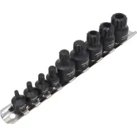 ASTA/SATRA kracht spline doppen 10 delige set op rail - veeltanddop bitten set - 12 tand bit - asta