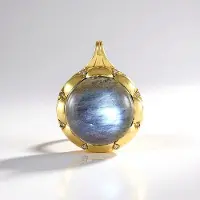 Cavill - Zilveren Hanger - 925 Sterling Zilver - 13,5 ct Groene Minary Labradoriet - 0,072 ct Champagne Diamant - Ronde Cabochon - Elegant