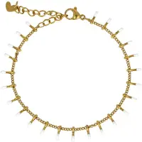 My Bendel - Fijne Bedelarmband met Speelse Staafjes - Goudkleurig & Wit - met Luxe Cadeauverpakking | Sieraden Voor Dames