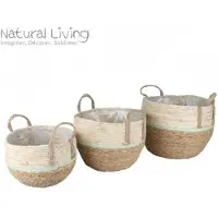 Urban Living “NATURAL LIVING” – Set van 3 bloempotten van riet en maïstouw D27 / D31 / D35 cm