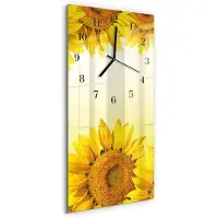 Tulup Wandklok - Zonnebloem Gekleurde Glazen Klok - 30x60 cm - Geel Glazen Klok Met Print - Zwarte Handen - Rechthoekige Wandklok - Wandklok Glas Met Motief - Decoratieve Glazen Klok