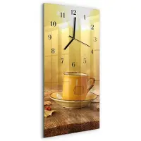 Tulup Wandklok - Beker Glazen Wandklok Design - 30x60 cm - Goud Klok Glas Met Opdruk - Zwarte Handen - Rechthoekige Wandklok - Klok Glas Met Opdruk - Moderne Wandklok Glas