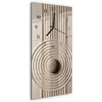 Tulup Wandklok - Steen Glazen Klok Met Print - 30x60 cm - Bruin Moderne Glazen Wandklok - Zwarte Handen - Rechthoekige Wandklok - Wandklok Glas Met Motief - Decoratieve Glazen Klok