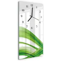 Tulup Wandklok - Abstracte golf Glazen Klok Met Print - 30x60 cm - Groente Moderne Glazen Wandklok - Zwarte Handen - Rechthoekige Wandklok - Wandklok Glas Decoratie - Gekleurde Glazen Klok