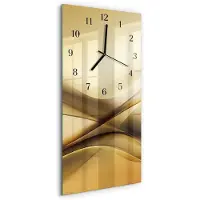 Tulup Wandklok - Abstractie Wandklok Glas Met Motief - 30x60 cm - Beige Decoratieve Glazen Klok - Zwarte Handen - Rechthoekige Wandklok - Wandklok Glas Decoratie - Gekleurde Glazen Klok