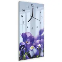 Tulup Wandklok - Bloemen Gekleurde Glazen Klok - 30x60 cm - Paars Glazen Klok Met Print - Zwarte Handen - Rechthoekige Wandklok - Gekleurde Glazen Klok - Glazen Klok Met Print