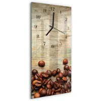 Tulup Wandklok - Koffiebonen Hout Gekleurde Glazen Klok - 30x60 cm - Bruin Glazen Klok Met Print - Zwarte Handen - Rechthoekige Wandklok - Wandklok Glas Met Motief - Decoratieve Glazen Klok