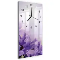 Tulup Wandklok - Bloem Decoratieve Glazen Klok - 30x60 cm - Paars Glazen Wandklok Design - Zwarte Handen - Rechthoekige Wandklok - Decoratieve Glazen Klok - Glazen Wandklok Design