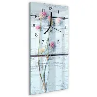 Tulup Wandklok - Klaver Wandklok Glas Met Motief - 30x60 cm - Wit Decoratieve Glazen Klok - Zwarte Handen - Rechthoekige Wandklok - Klok Glas Met Opdruk - Moderne Wandklok Glas