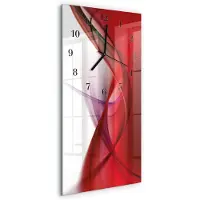 Tulup Wandklok - Abstractie Wandklok Glas Decoratie - 30x60 cm - Rood Gekleurde Glazen Klok - Zwarte Handen - Rechthoekige Wandklok - Gekleurde Glazen Klok - Glazen Klok Met Print