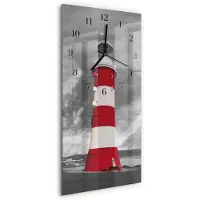 Tulup Wandklok - Vuurtoren Klok Glas Met Opdruk - 30x60 cm - Veelkleurig Moderne Wandklok Glas - Zwarte Handen - Rechthoekige Wandklok - Glazen Klok Met Print - Wandklok Glas Met Motief