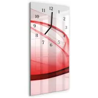 Tulup Wandklok - Abstracte lijnen Klok Glas Met Opdruk - 30x60 cm - Rood Moderne Wandklok Glas - Zwarte Handen - Rechthoekige Wandklok - Klok Glas Met Opdruk - Moderne Wandklok Glas