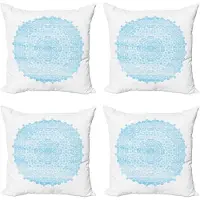 Abakuhaus Blauwe Mandala Decoratieve Kussenhoes 4-pack, Modern Accent Dubbelzijdige Digitale Print, 45 x 45 cm, Babyblauw Licht Hemelsblauw