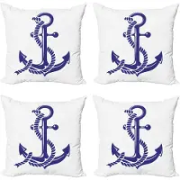 Abakuhaus maritieme sierkussens, kussenhoezen, 4-pack, Modern Accent dubbelzijdige digitale print, 40 x 40 cm, donker lavendel en wit