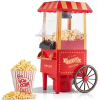 Haeger Popper Popcornmaker - Anti-aanbaklaag - Popcorn In 2 Minuten - Retro - Popcornmachine - 1200W - Rood