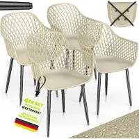 Tillvex Tuinstoel 4-delige set weerbestendig met armleuning | Buitenstoelen belastbaar tot 120 kg | Tuinstoelen UV-bestendig | Terrasstoel tuinmeubelen terras balkon buiten tuin