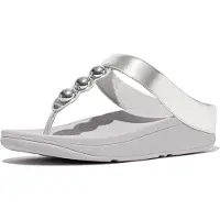 Original Brands FitFlop Fino Mirror-Dome Metallic-Leather Toe-Post Sandals SILVER 42