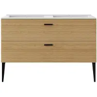 Vente-unique Badkamermeubel staand met inbouwwastafel - 2 lades - kleur: naturel gestreept - 120 cm - SARONE