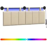 vidaXL Hangend hoofdbord Met LED-verlichting Crèmekleurig Stof