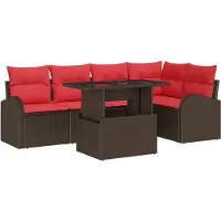 vidaXL Tuin Sofa Set 6 st 5-Aantal zitplaatsen Bruin en Rood