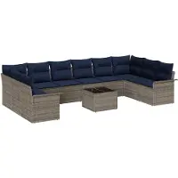 vidaXL Tuinbank Set 11 st Grijs poly rattan