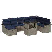 vidaXL Tuinbank Set 9 st Grijs poly rattan