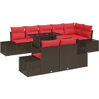 vidaXL Tuinbank Set 9 st 8-Aantal zitplaatsen Bruin en Rood