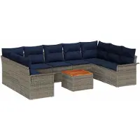 vidaXL Tuinbank Set 10 st 9-Aantal zitplaatsen Grijs en Marineblauw
