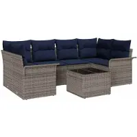 vidaXL Tuinbank Set 7 st Grijs en Marineblauw poly rattan