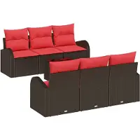 vidaXL Tuinbank Set 7 st 6-Aantal zitplaatsen Bruin poly rattan