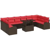 vidaXL Tuinbank Set 11 st 10-Aantal zitplaatsen Bruin poly rattan