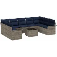 vidaXL Tuinbank Set 10 st Grijs poly rattan