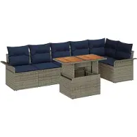 vidaXL Tuinbank Set 7 st Grijs Poly rattan