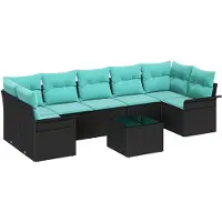vidaXL Tuinbank Set 8 st Zwart en Turkoois poly rattan