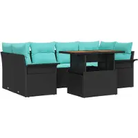 vidaXL Tuinbank Set 7 st Zwart Poly rattan