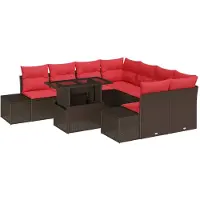 vidaXL Tuinbank Set 9 st 8-Aantal zitplaatsen Bruin en Rood