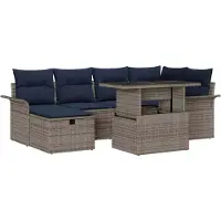 vidaXL Tuinbank Set 7 st Grijs poly rattan